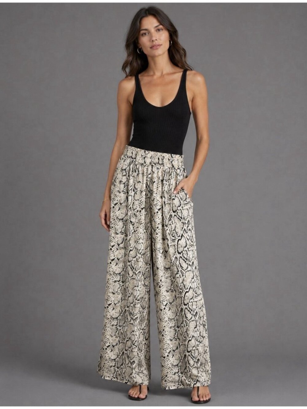 REFORMATION Womens Size 4 Samson Silk Snake Print Wide-Leg Trousers Pants